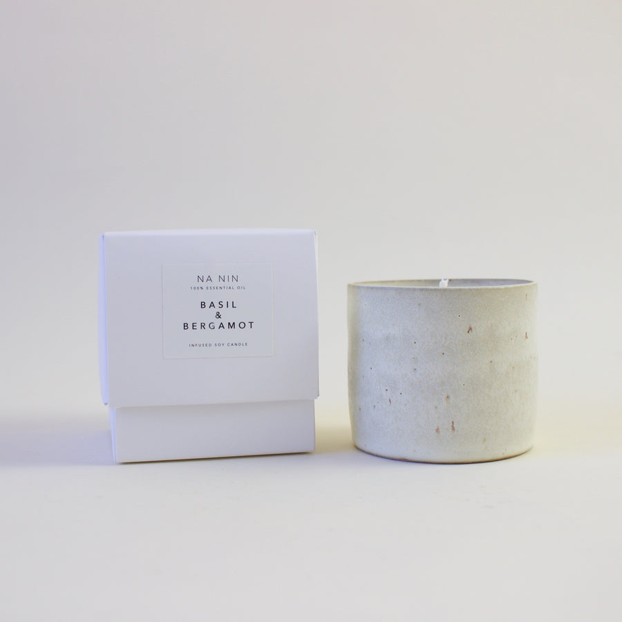 Na Nin Basil + Bergamot Ceramic White Candle