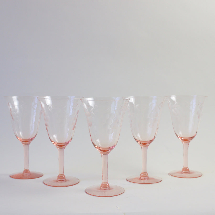 Highbrow Hippie Vintage Pink Martini and Wine Goblet Glasses (Set of 16)
