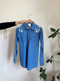 In The Den Vintage 1970's Denim Button Up with White Embroidered Birds