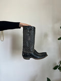In The Den Vintage Black Leather Quilted Cowboy Boot Size 7