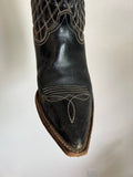 In The Den Vintage Black Leather Quilted Cowboy Boot Size 7